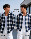 (Dark Blue) Reversible 3D Textured Check Shirt