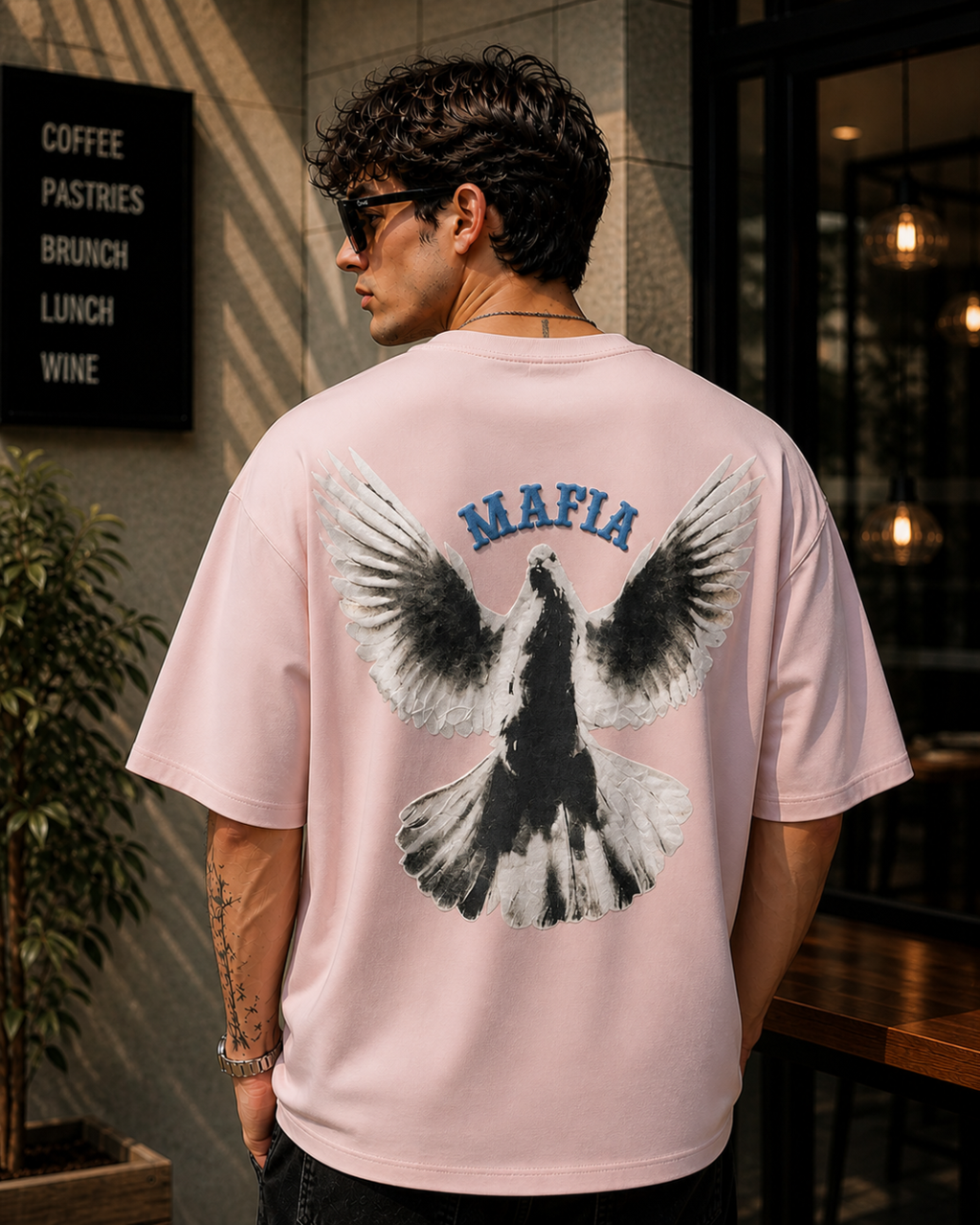 (Baby Pink) Freedom Bird Front-Back Graphic Oversized Tee