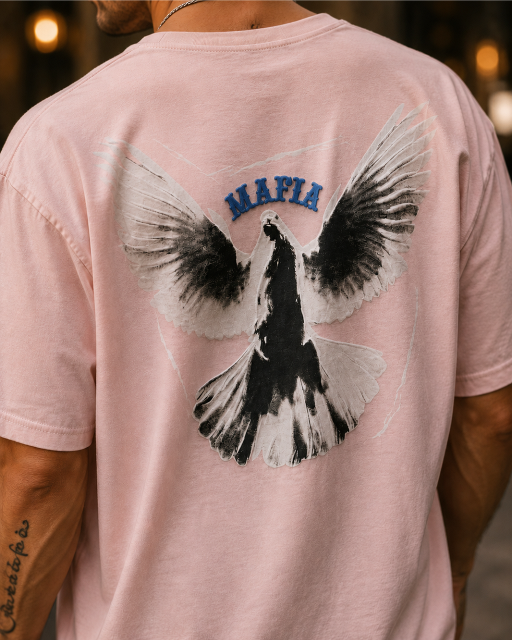 (Baby Pink) Freedom Bird Front-Back Graphic Oversized Tee
