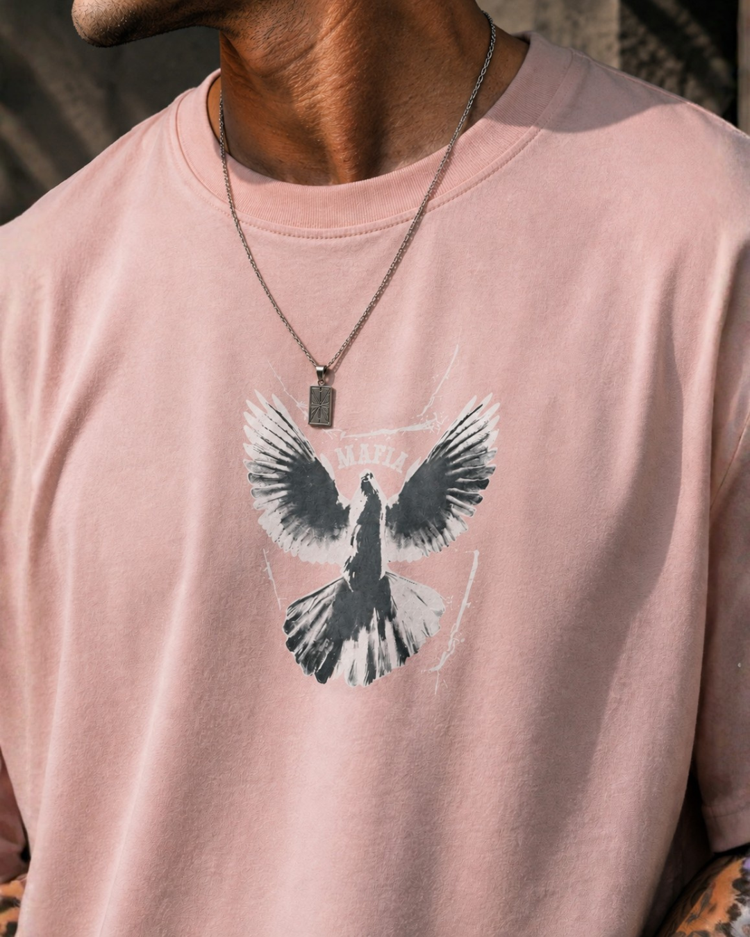 (Baby Pink) Freedom Bird Front-Back Graphic Oversized Tee