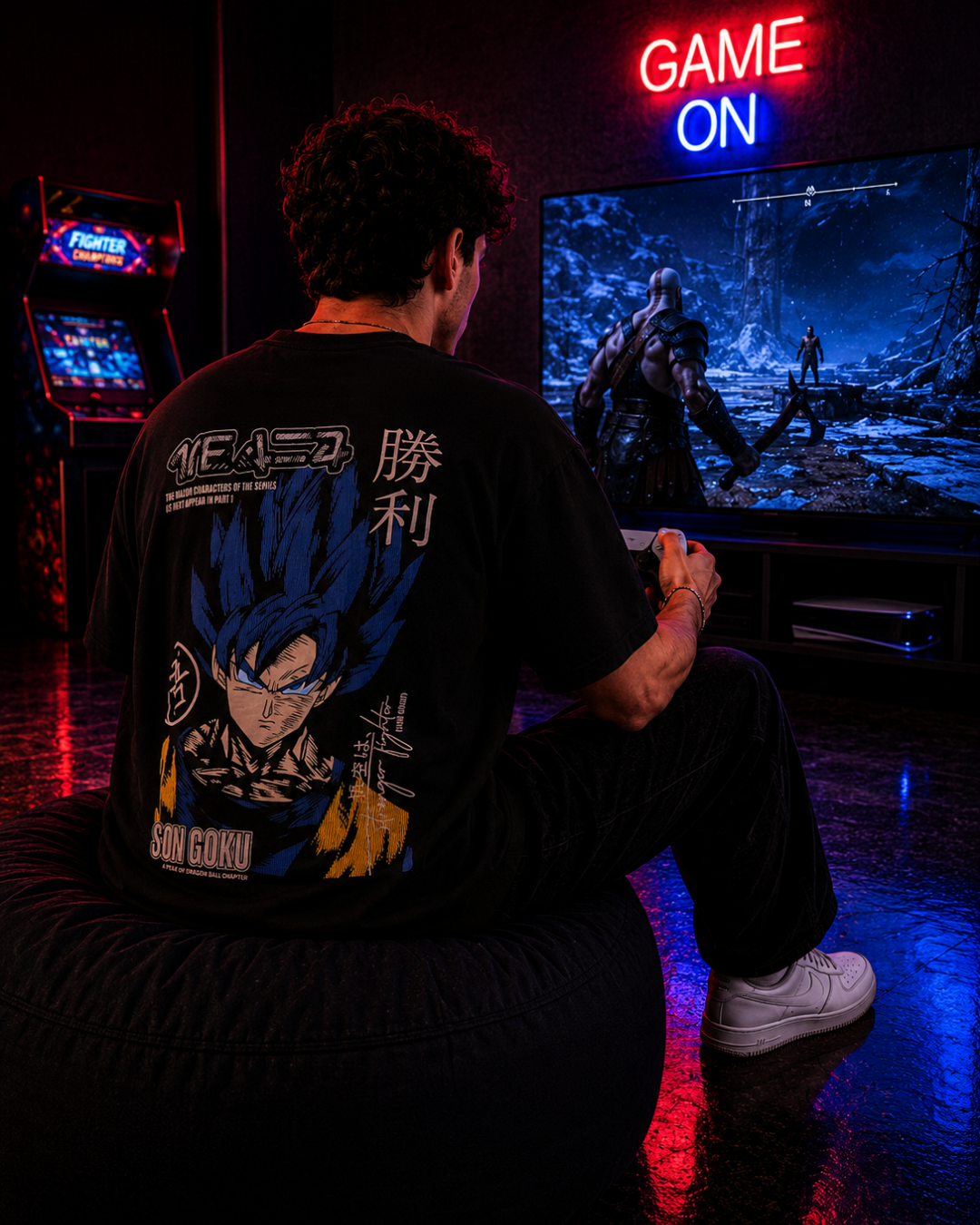 (Black) Anime Front-Back Graphic Oversized Tee