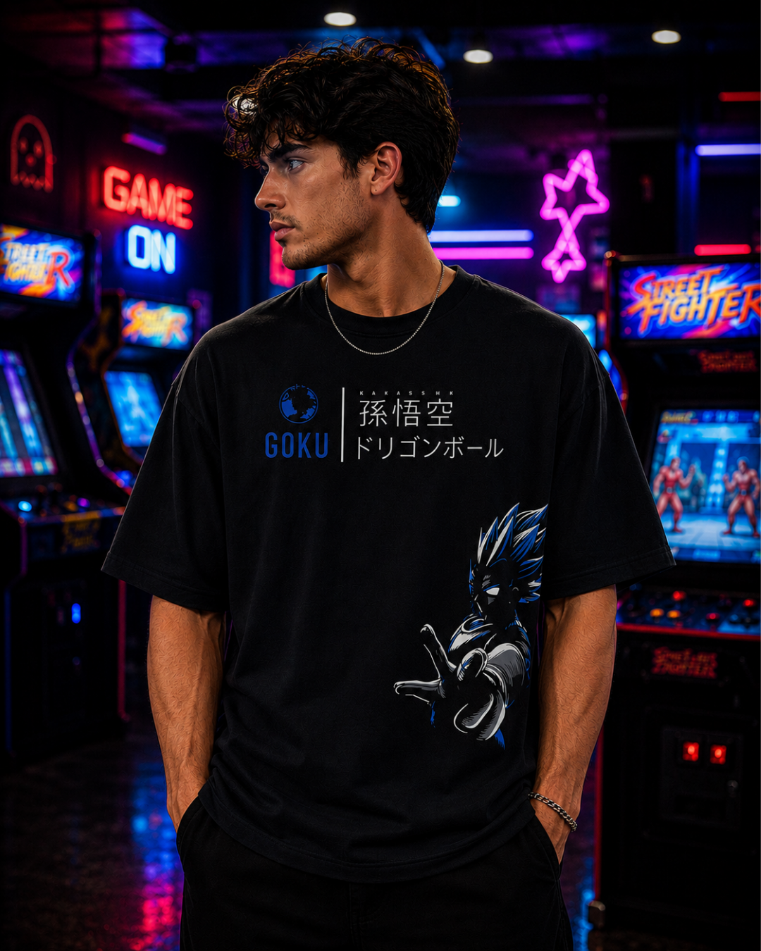 (Black) Anime Front-Back Graphic Oversized Tee