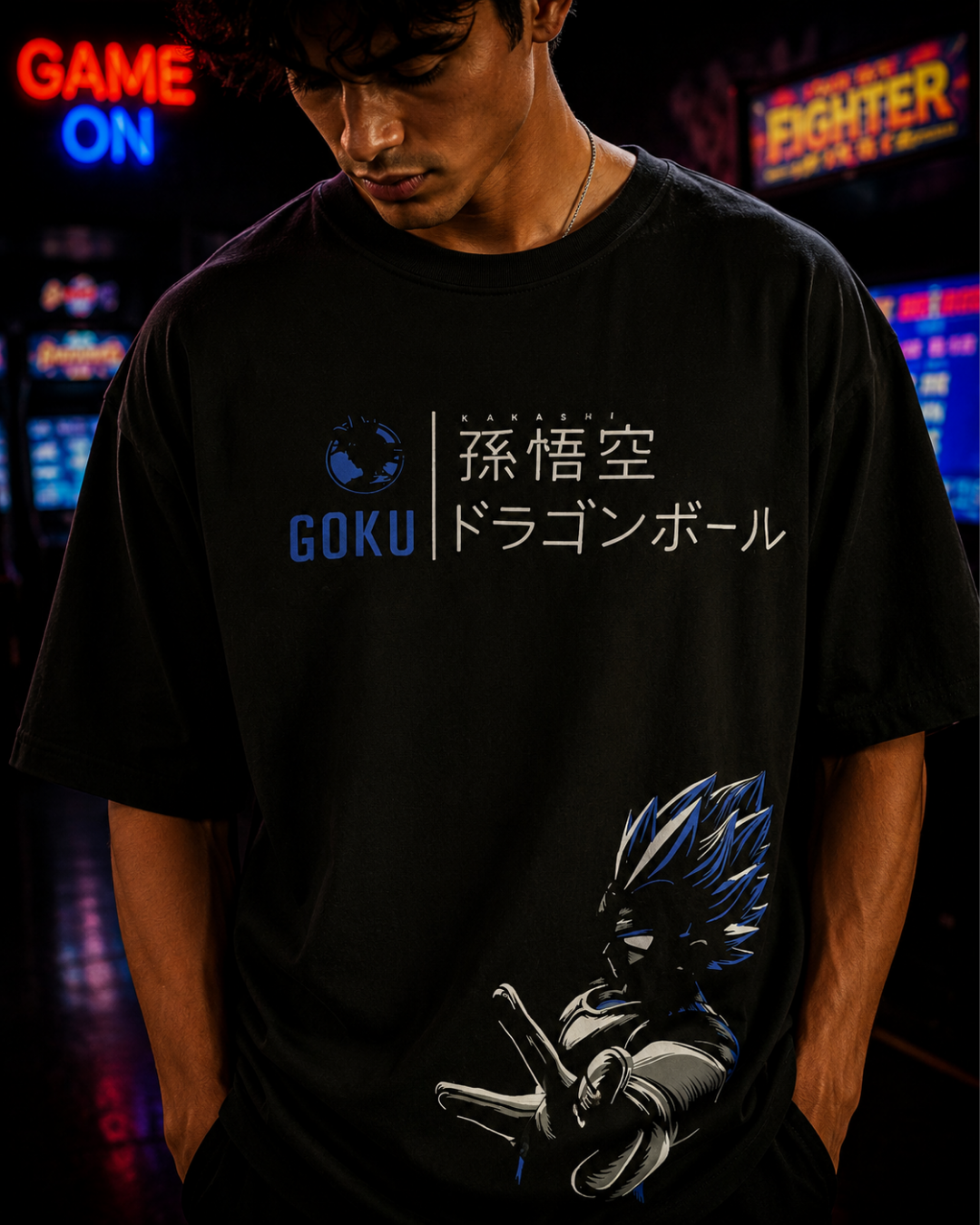(Black) Anime Front-Back Graphic Oversized Tee
