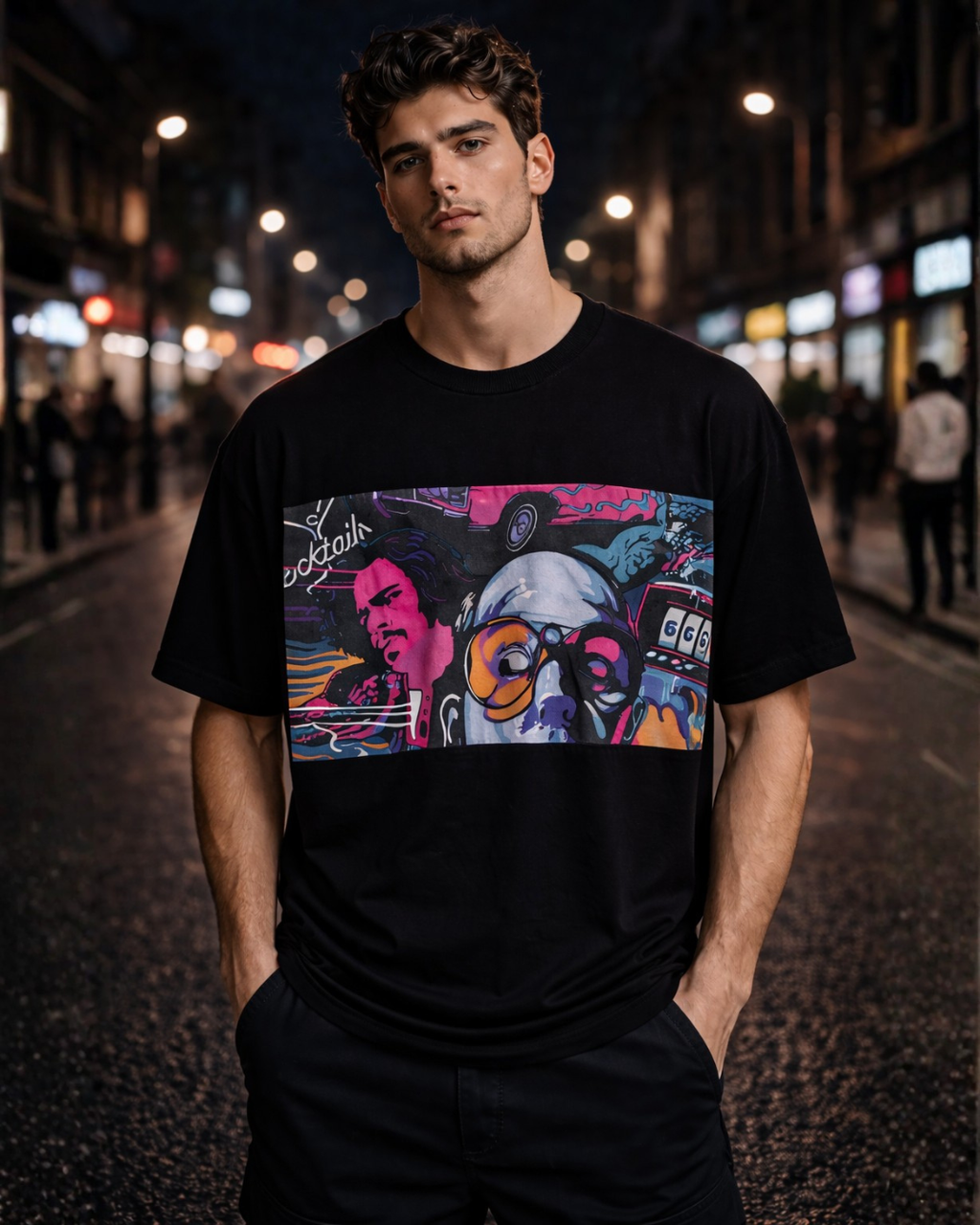 (Black) Cocktails & Dreams Front Graphic Oversized Tee