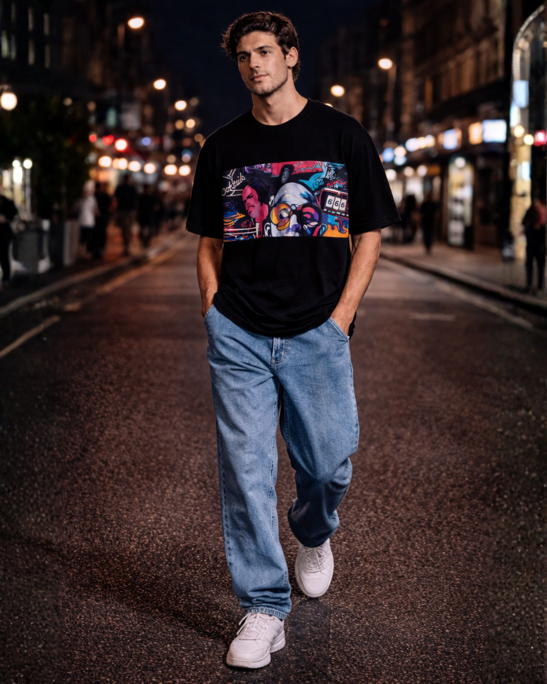 (Black) Cocktails & Dreams Front Graphic Oversized Tee