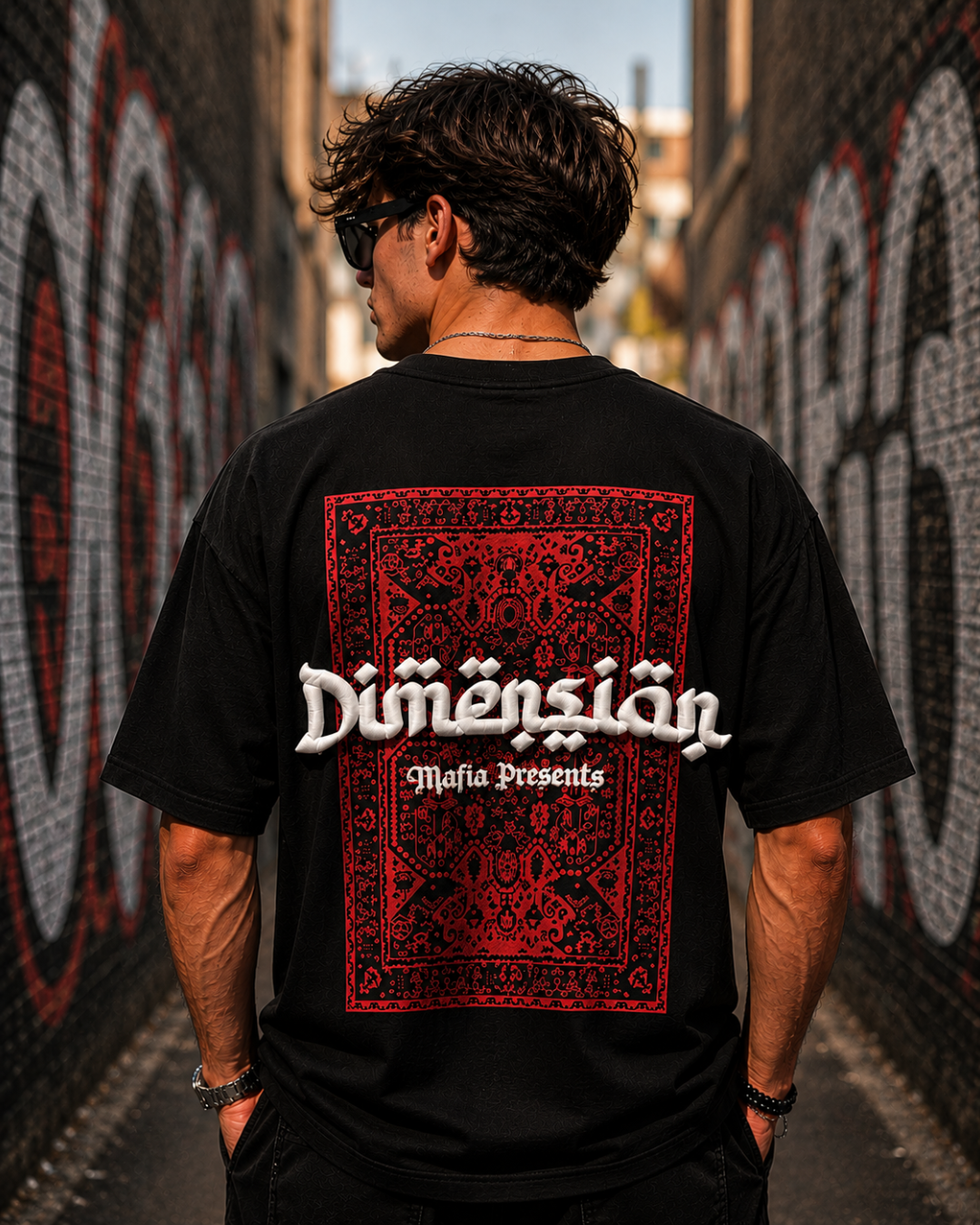 (Black) Dimension Graphic 3D Print Oversized Tee