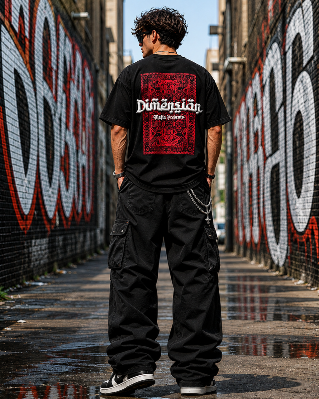 (Black) Dimension Graphic 3D Print Oversized Tee