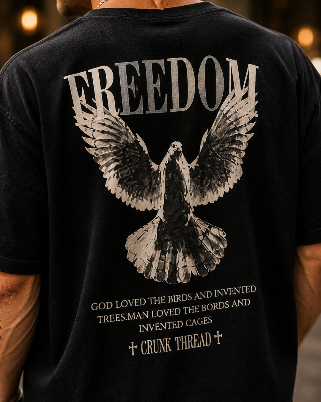 (Black) Freedom Bird Front-Back Graphic Oversized Tee