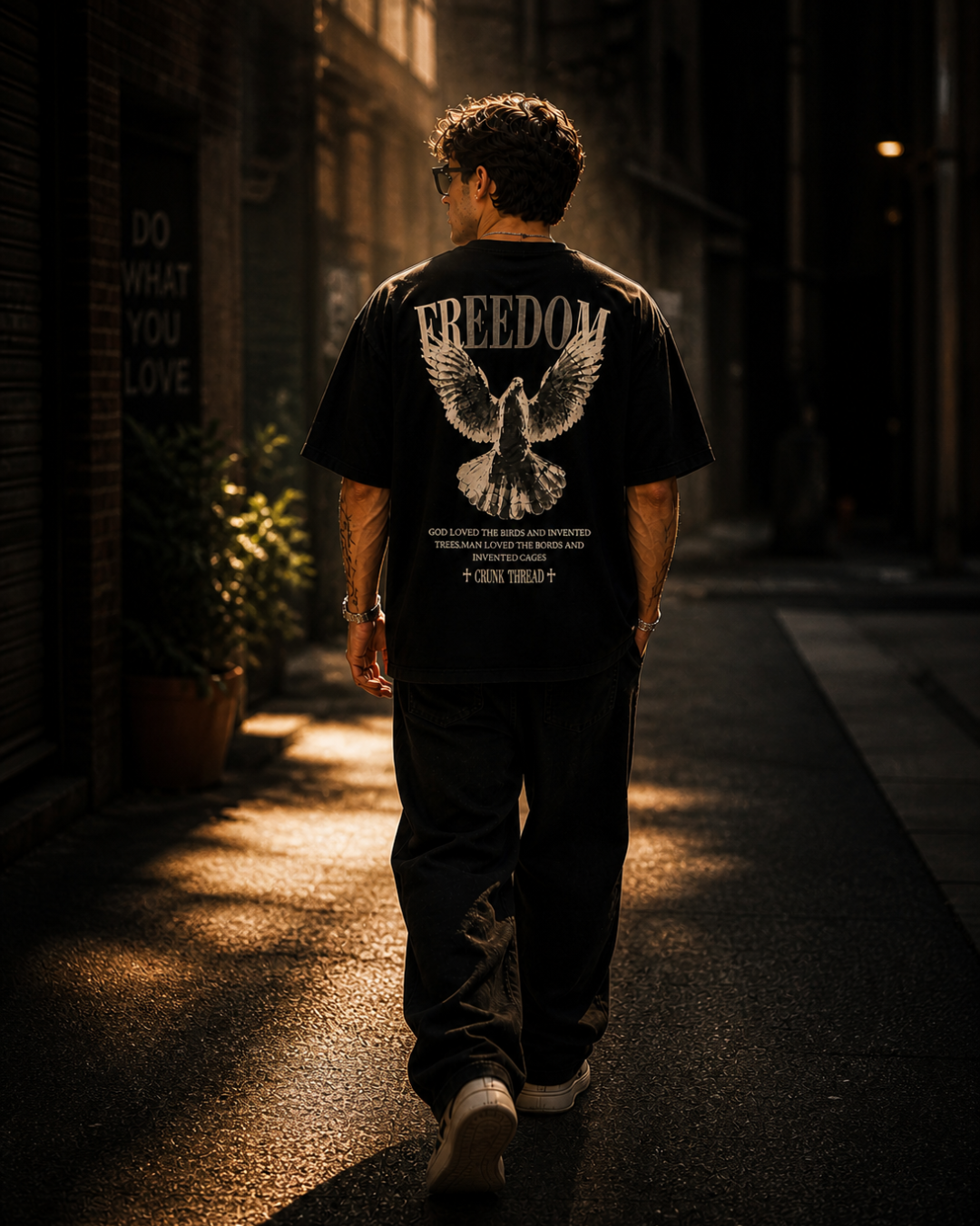 (Black) Freedom Bird Front-Back Graphic Oversized Tee