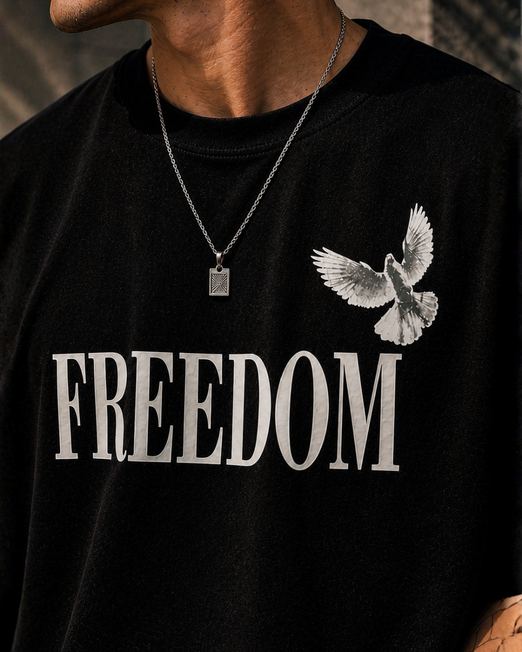 (Black) Freedom Bird Front-Back Graphic Oversized Tee