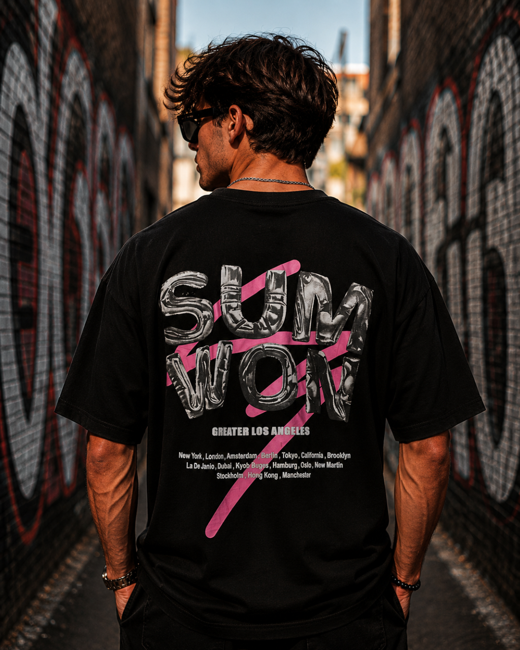 (Black) Los Angeles Graphic 3D Print Oversized Tee