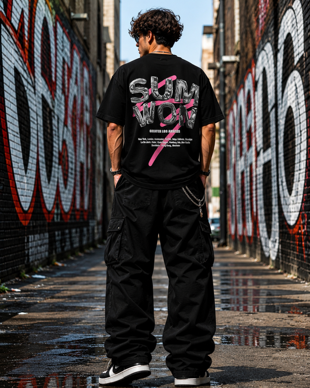 (Black) Los Angeles Graphic 3D Print Oversized Tee
