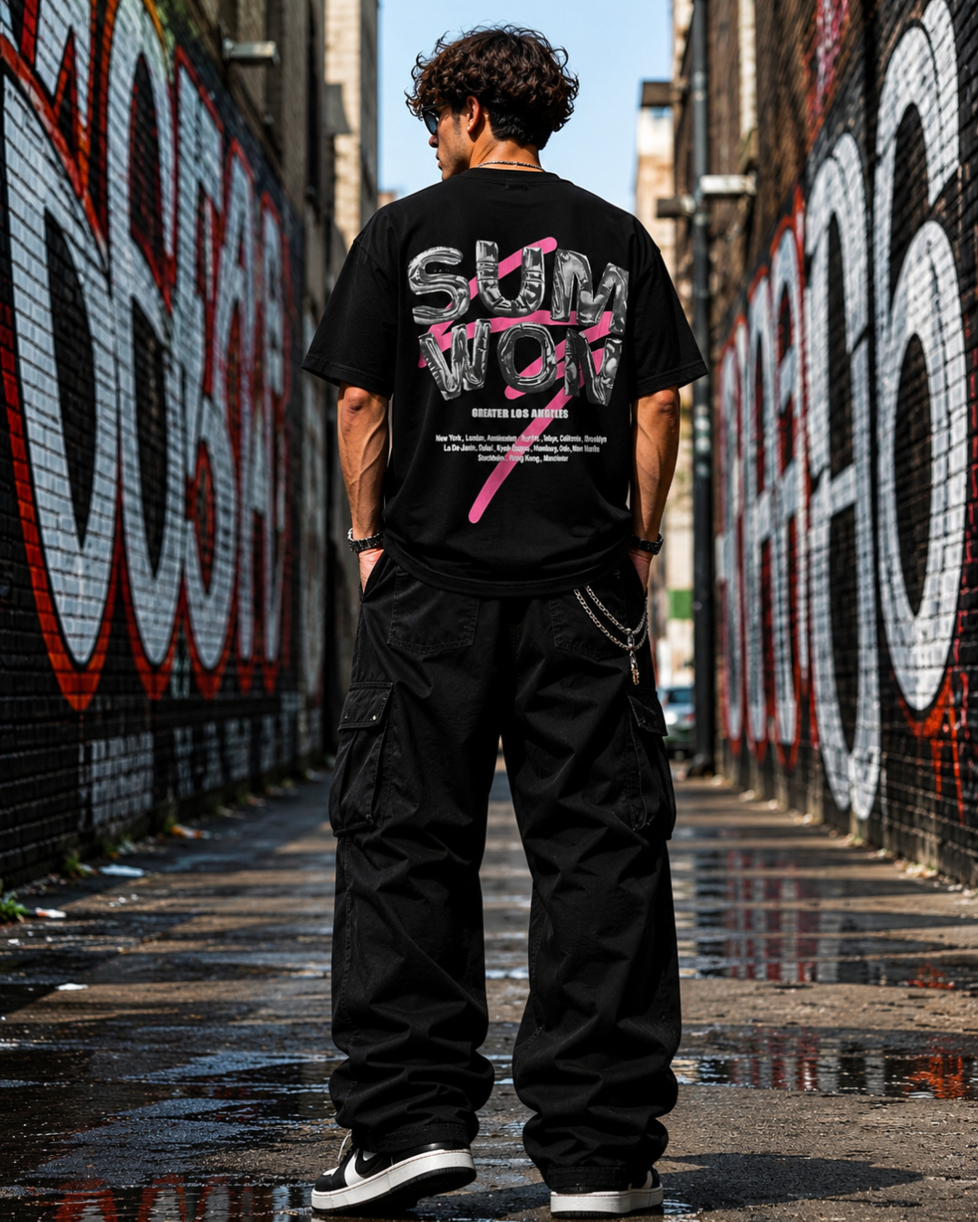 (Black) Los Angeles Graphic 3D Print Oversized Tee