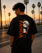 (Black) Waiting Panda Avtar Front-Back Graphic Oversized Tee