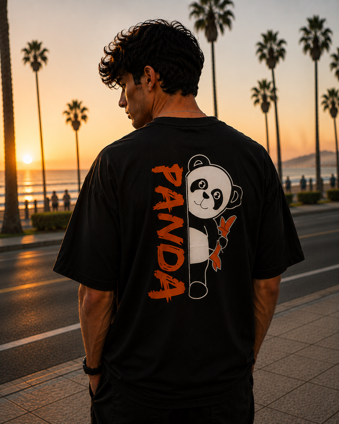 (Black) Waiting Panda Avtar Front-Back Graphic Oversized Tee