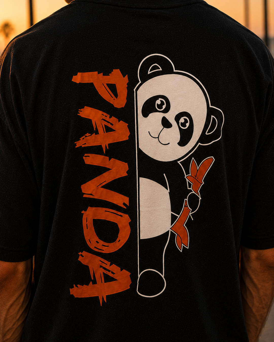 (Black) Waiting Panda Avtar Front-Back Graphic Oversized Tee
