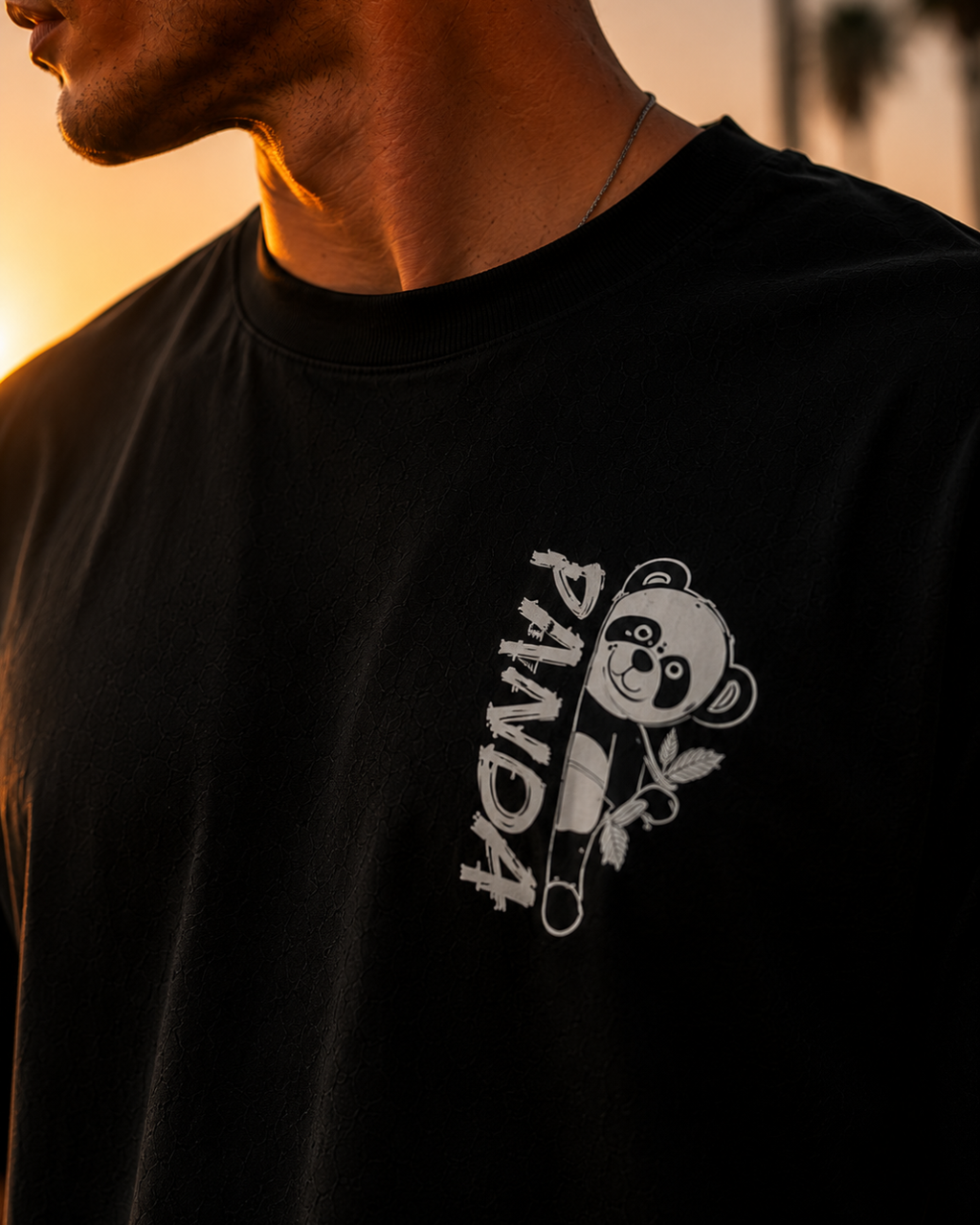 (Black) Waiting Panda Avtar Front-Back Graphic Oversized Tee