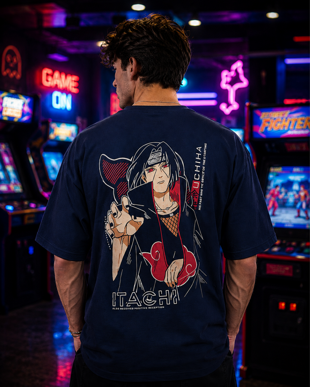(Blue) Anime Front-Back Graphic Oversized Tee