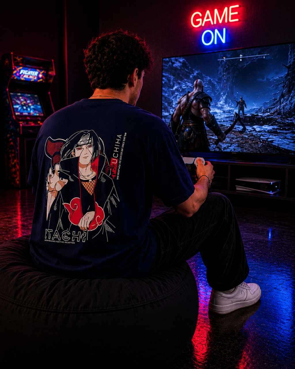 (Blue) Anime Front-Back Graphic Oversized Tee