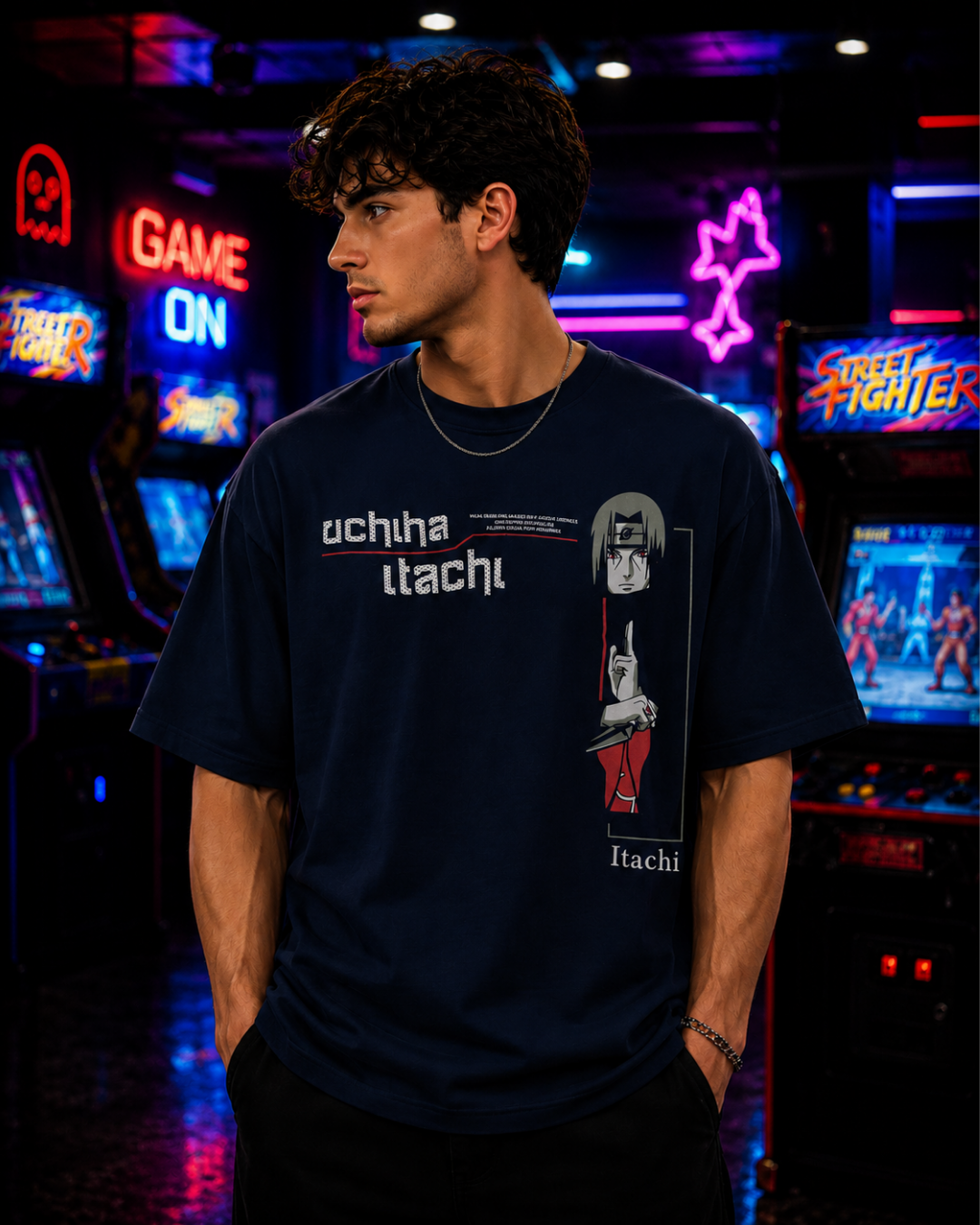 (Blue) Anime Front-Back Graphic Oversized Tee