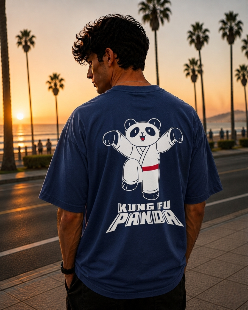 (Blue) Kung Fu Panda Avtar Front-Back Graphic Oversized Tee
