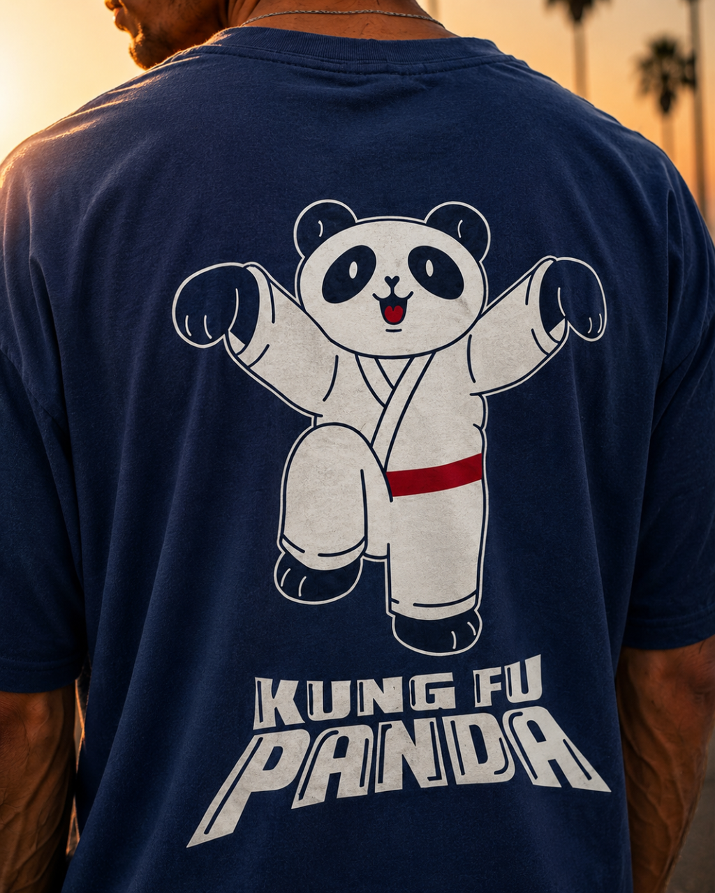 (Blue) Kung Fu Panda Avtar Front-Back Graphic Oversized Tee