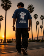 (Blue) Kung Fu Panda Avtar Front-Back Graphic Oversized Tee