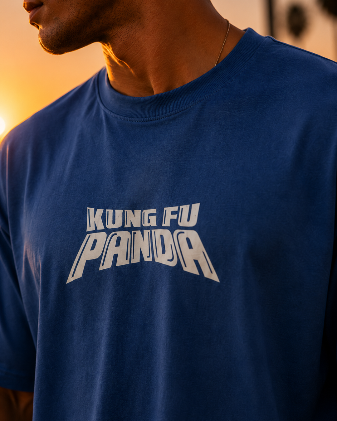 (Blue) Kung Fu Panda Avtar Front-Back Graphic Oversized Tee