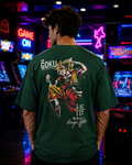 (Bottle Green) Anime Front-Back Graphic Oversized Tee