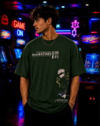 (Bottle Green) Anime Front-Back Graphic Oversized Tee