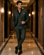 (Bottle Green) Solids 3-Piece Suit