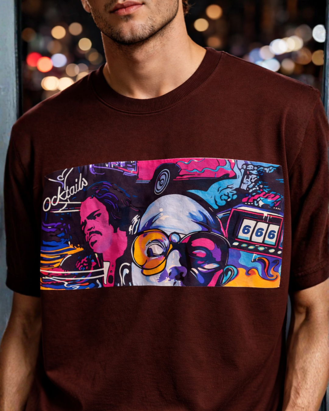 (Brown) Cocktails & Dreams Front Graphic Oversized Tee