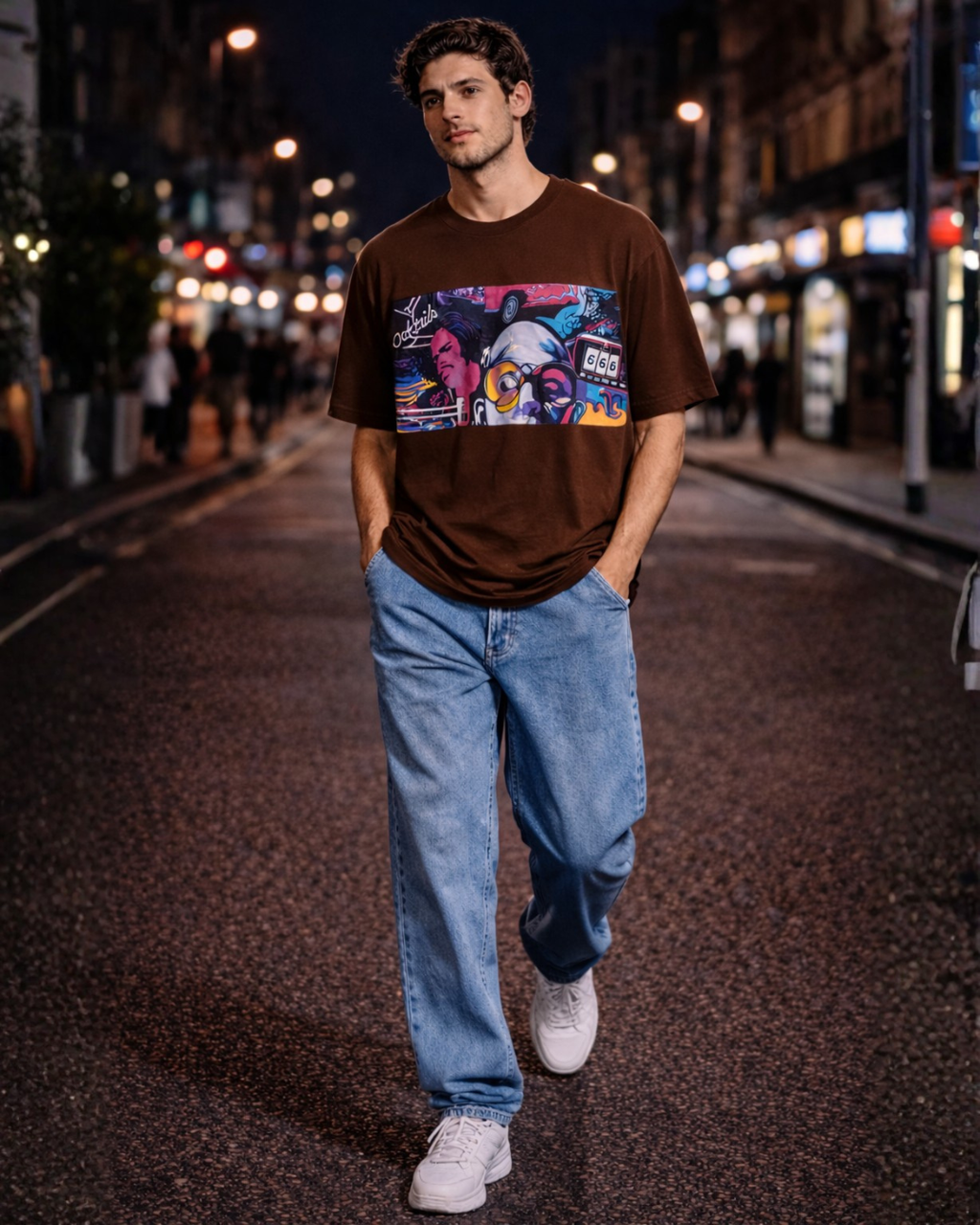 (Brown) Cocktails & Dreams Front Graphic Oversized Tee