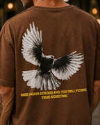 (Brown) Freedom Bird Front-Back Graphic Oversized Tee