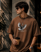 (Brown) Freedom Bird Front-Back Graphic Oversized Tee