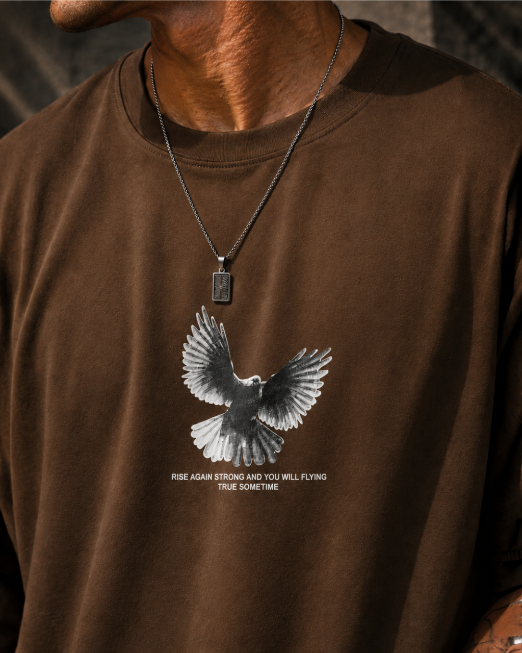 (Brown) Freedom Bird Front-Back Graphic Oversized Tee