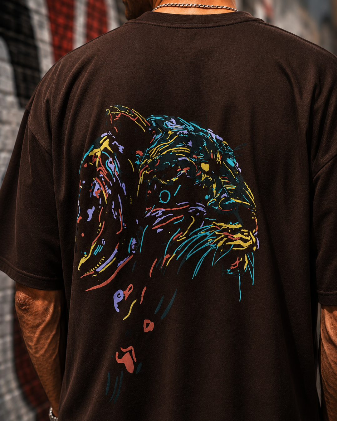 (Brown) King Lion Graphic 3D Print Oversized Tee