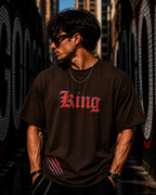(Brown) King Lion Graphic 3D Print Oversized Tee