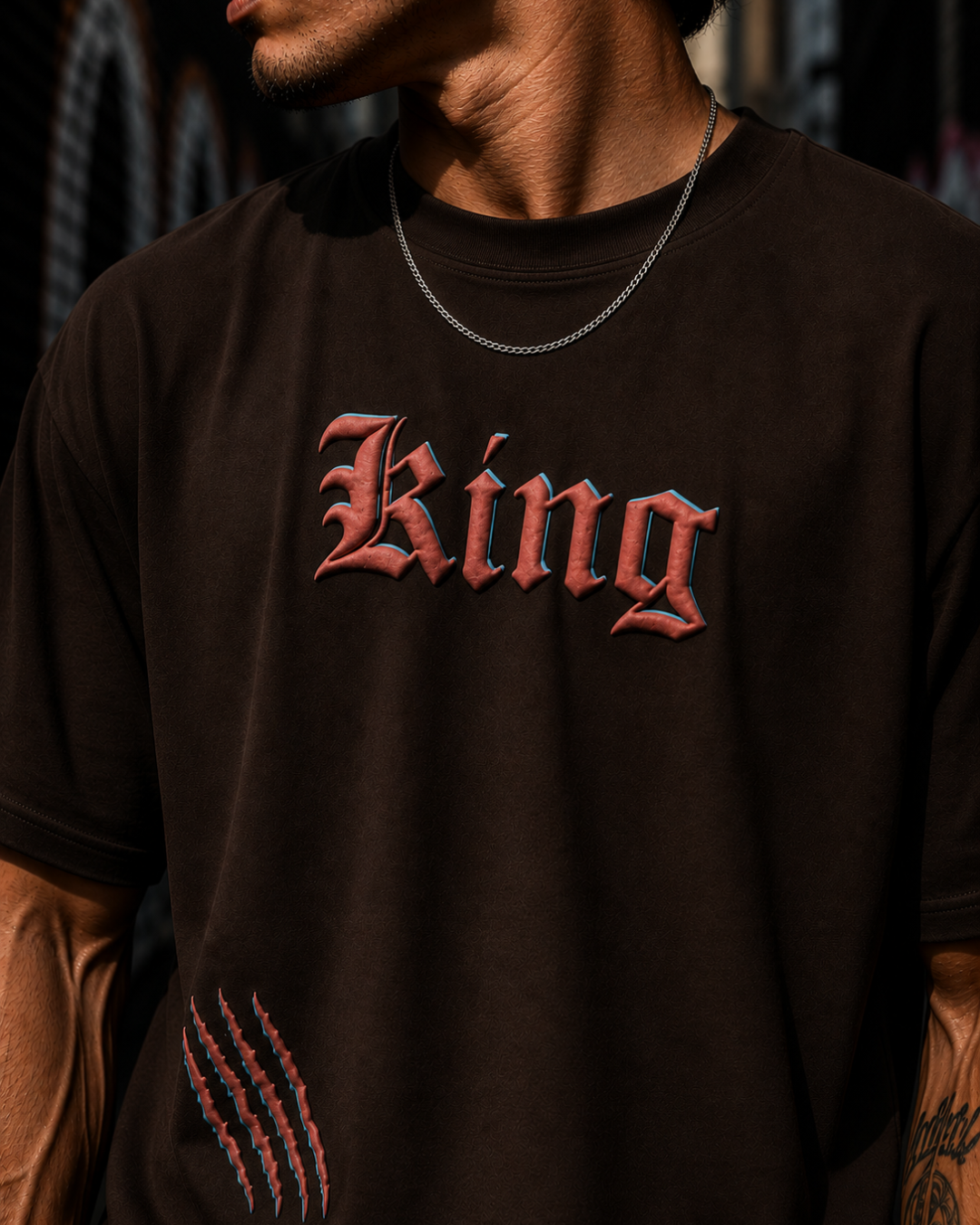 (Brown) King Lion Graphic 3D Print Oversized Tee