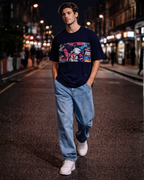 (Dark Blue) Cocktails & Dreams Front Graphic Oversized Tee