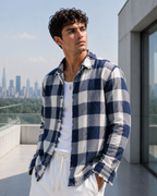 (Dark Blue) Reversible 3D Textured Check Shirt