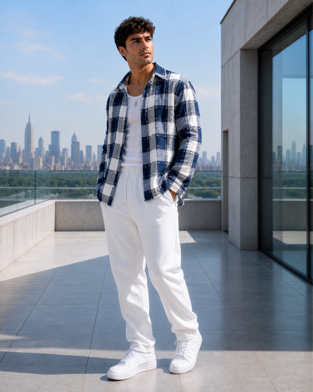 (Dark Blue) Reversible 3D Textured Check Shirt