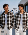 (Dark Brown) Reversible 3D Textured Check Shirt