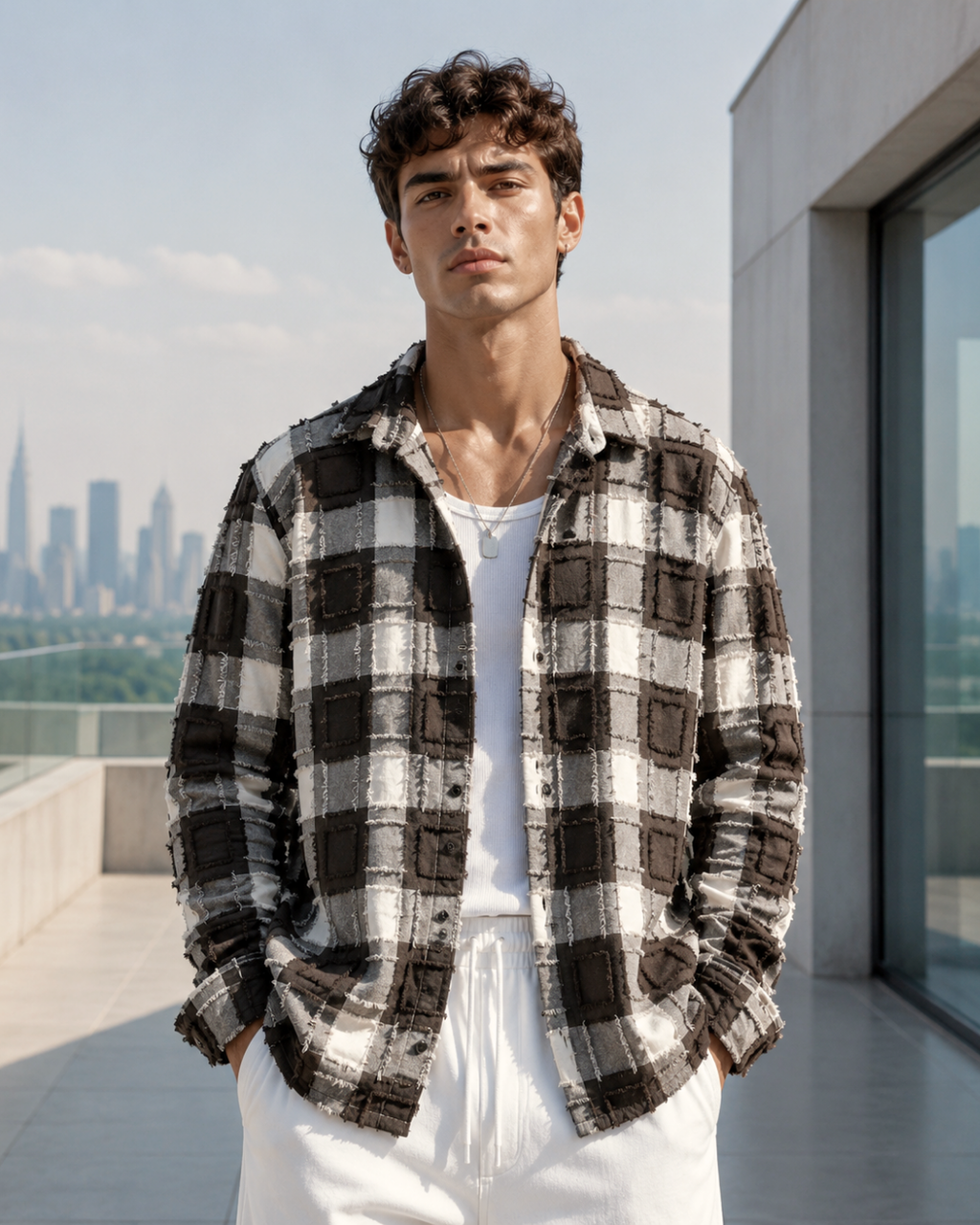 (Dark Brown) Reversible 3D Textured Check Shirt