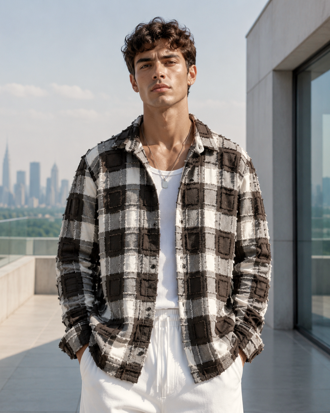 (Dark Brown) Reversible 3D Textured Check Shirt