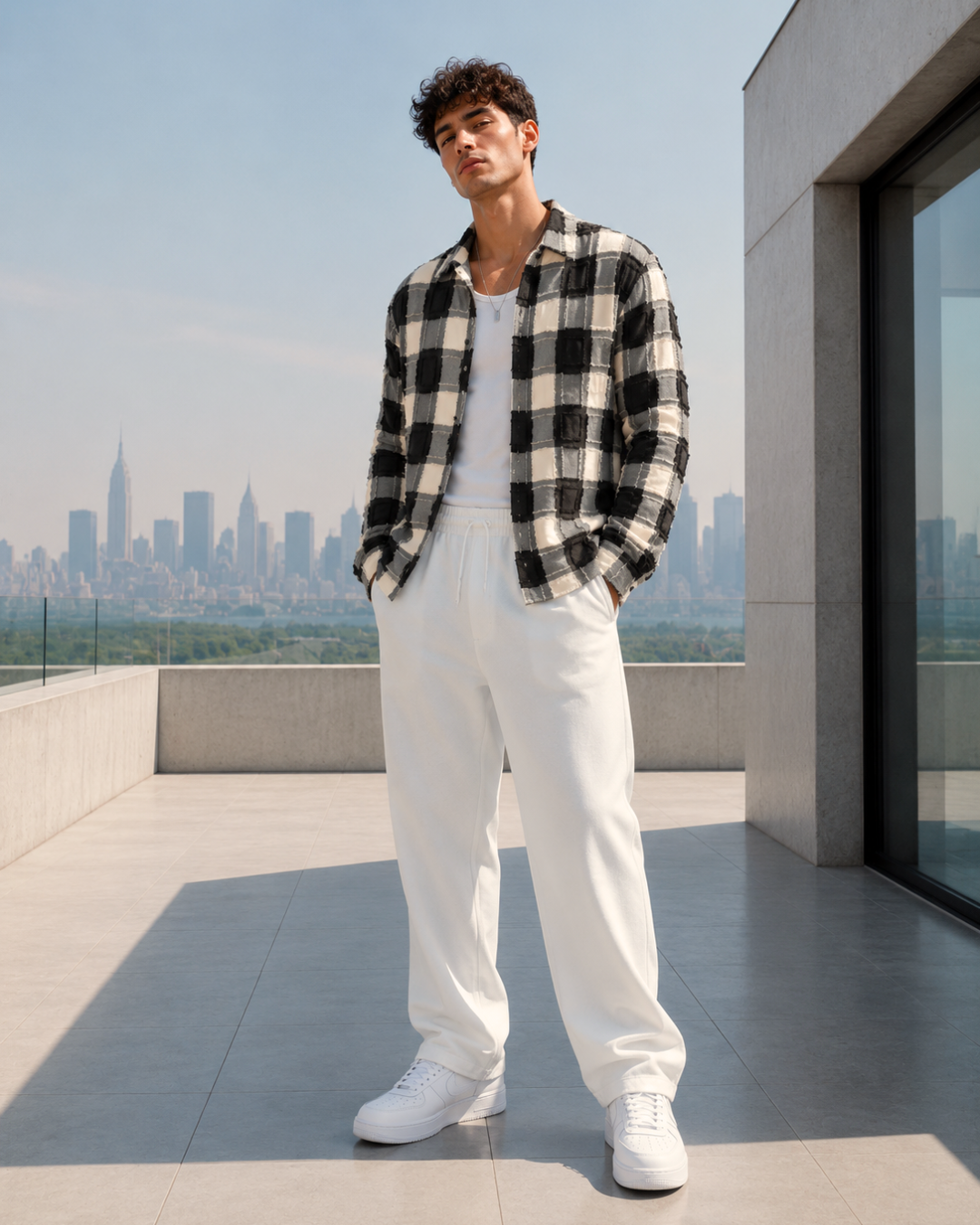 (Dark Brown) Reversible 3D Textured Check Shirt