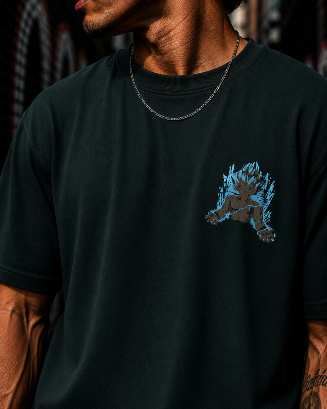 (Dark Green) Anime Graphic 3D Print Oversized Tee