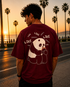 (Dark Red) Doomscroller Panda Avtar Front-Back Graphic Oversized Tee