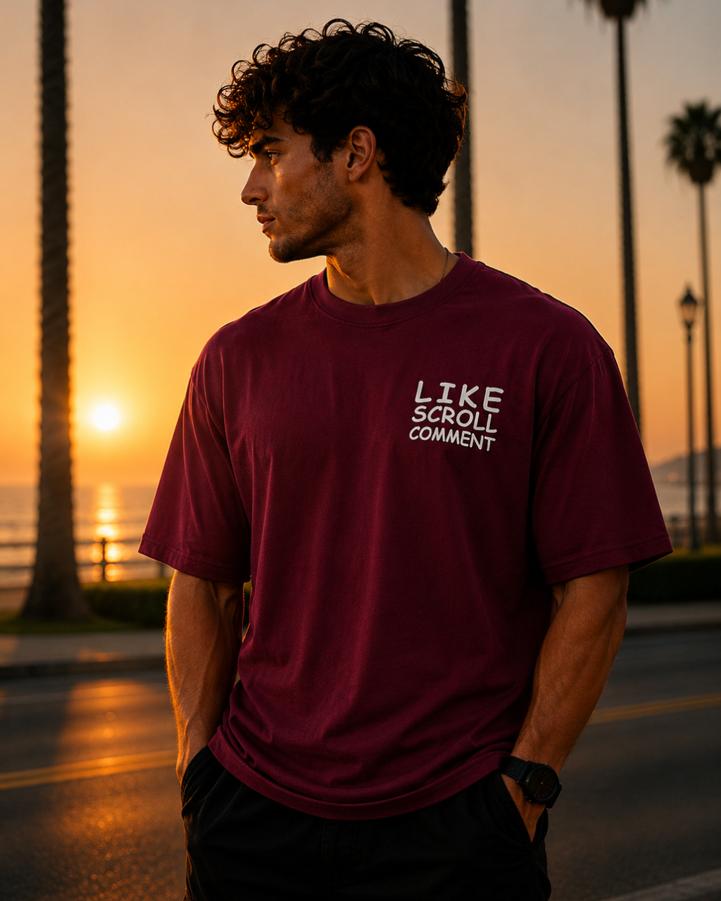 (Dark Red) Doomscroller Panda Avtar Front-Back Graphic Oversized Tee