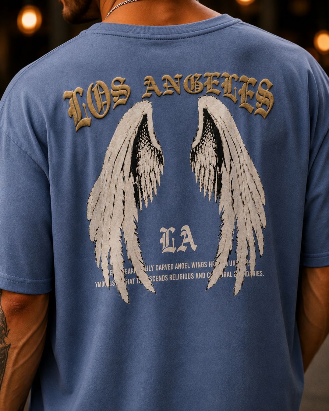 (Glaucous Blue) Freedom Bird Front-Back Graphic Oversized Tee